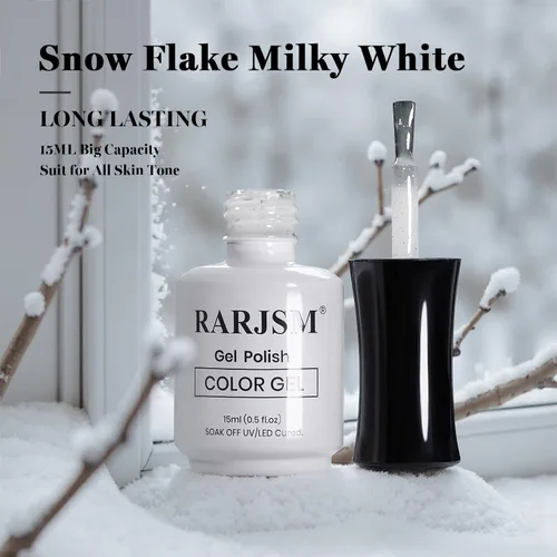 Miniatura 5 de RARJSM Esmalte de uñas de gel con purpurina de nieve, diamante brillante, gel de uñas de color blanco lechoso con pigmentos plateados y brillantes