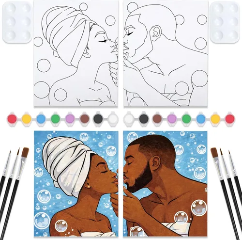 Nuberlic Paquete de 2 batas de baño para parejas, kits de pintura de lienzo predibujados para adultos, pareja, sorbo y pintura, cita nocturna,