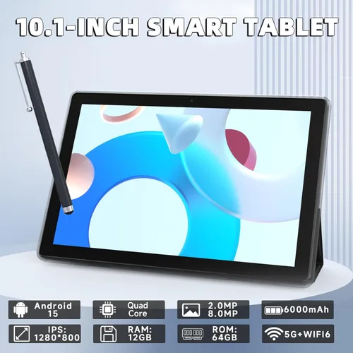 Miniatura 3 de ATOZEE Tableta Android de 10 Pulgadas con Estuche Protector para Tabletas y Lápiz Táctil Android 15 Tablets 5G WiFi-6 Pantalla IPS Full HD de 1280 *
