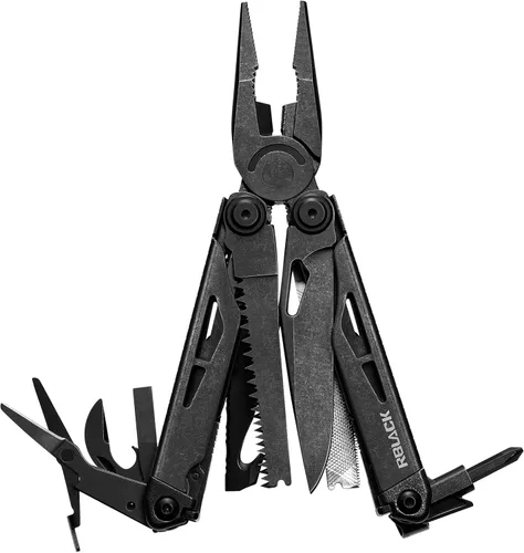 Miniatura 12 de Tijeras y alicates multiherramienta 21 en 1 con cortadores de tungsteno, autobloqueo Kit EDC duradero y resistente para camping, reparación, Negro