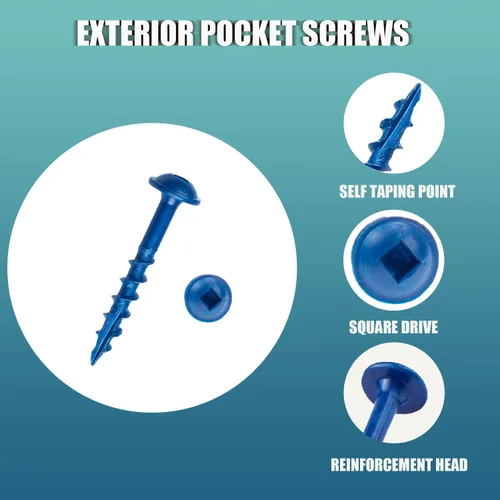 Miniatura 2 de Tornillos para Agujeros de Bolsillo #8×1-1/4 Pulgadas, 300 Piezas, Tornillos para Madera para Carpintería con Recubrimiento Azul, Cabeza de Impulsor