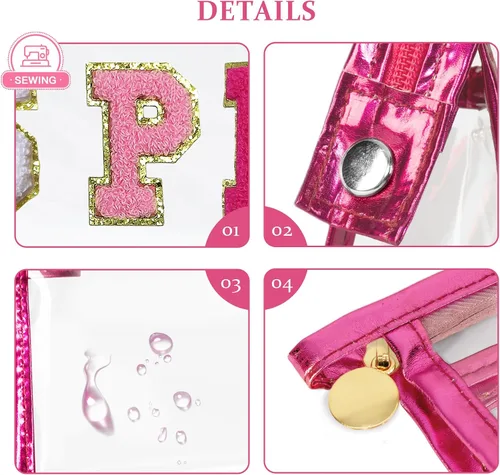 Miniatura 3 de COSHAYSOO Bolsa de Maquillaje Transparente con Protección Solar, Bolsa de Protector Solar con Parches de Letras, Accesorios Esenciales de Playa