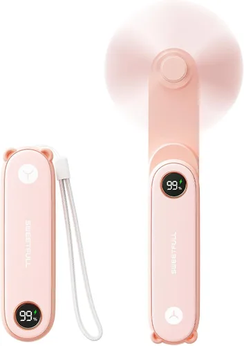 Miniatura 12 de SWEETFULL Mini Ventilador Portátil de Mano con Pantalla LED, 3 en 1 Personal Plegable Recargable por USB, Ventilador de Mano y Linterna para Viajes