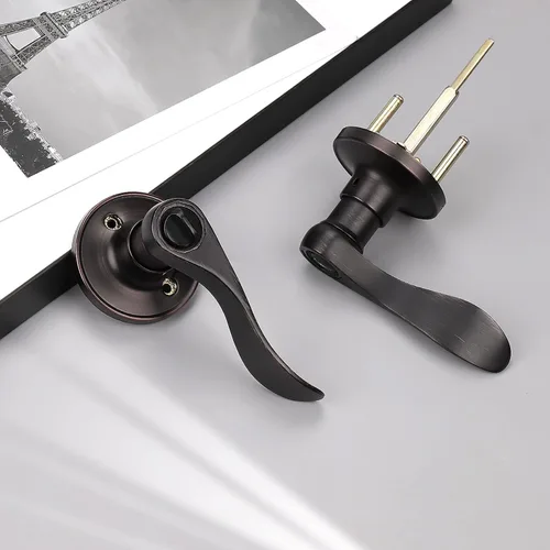 Miniatura 7 de KNOBWELL Paquete de 10 manijas interiores de bronce para puertas de privacidad, para baño/dormitorio, palancas de puerta sin llave para izquierda