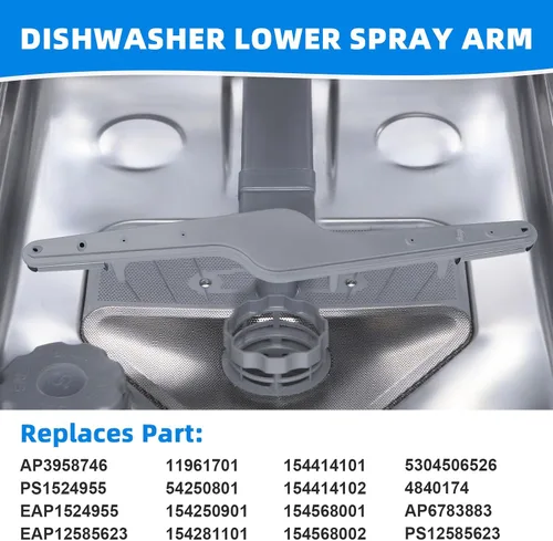 Miniatura 6 de 154568002 Conjunto de brazo de lavado inferior para lavavajillas, inferior para brazo rociador de lavavajillas Frigidaire -Reemplaza 154568001