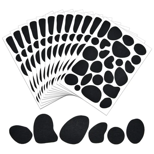 Miniatura 2 de 12 hojas de círculos de fieltro adhesivos negros autoadhesivos, almohadillas de fieltro irregulares estilo perro irregular, 288 piezas