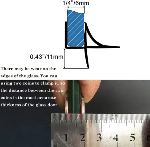 Miniatura 3 de Sello inferior de puerta de cristal, tira impermeable cortable para vidrio de 1/4 de pulgada, 27.5 pulgadas de longitud, puerta de ducha