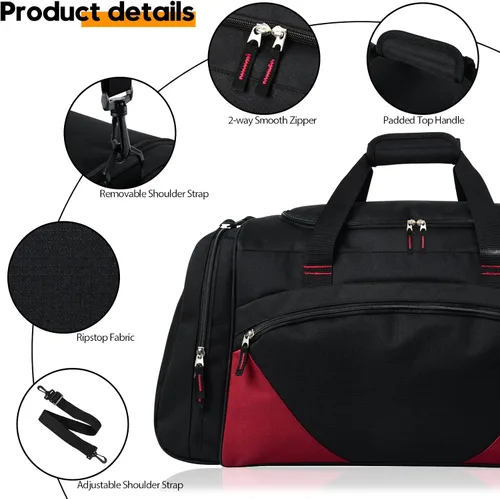Miniatura 3 de Bolsa de gimnasio para hombre, 21 pulgadas, grande, para viajes y deportes, negro rojo, Bolsa de gimnasio para hombre