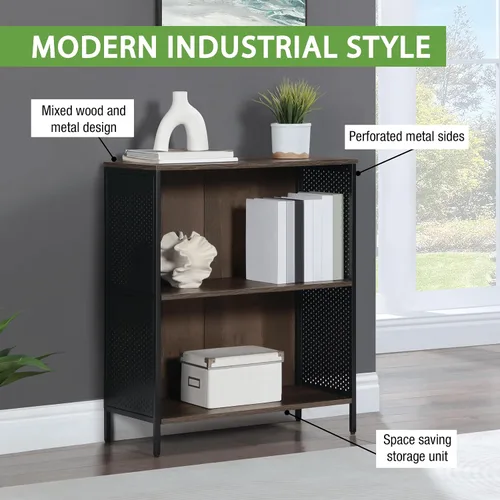 Miniatura 3 de OSP Home Furnishings Ace Librero Contemporáneo Moderno de Almacenamiento con Estantes, 2 Estantes, Acabado Ozark Ash