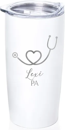 Lifetime Creations Taza de acero inoxidable personalizada grabada con tapa para enfermera de 590 ml (blanca) - Regalo personalizado para enfermera,