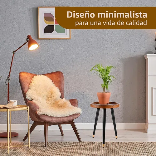 Miniatura 8 de KGPLOME Soporte para plantas para interiores, mesa de madera de nogal de mediados de siglo, soporte alto de metal resistente para macetas, mesa