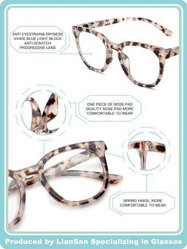 Miniatura 6 de LianSan Lentes de lectura para mujer - Elegantes lentes de lectura para computadora con bloqueo de luz azul y bisagra de resorte (leopardo, 1.0x)