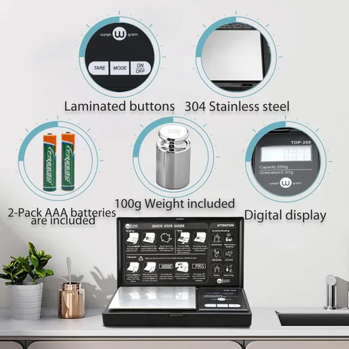 Miniatura 3 de Weigh Gram 200g Báscula Digital de Bolsillo de Gramos 0.01g de Precisión, Mini Báscula Digital de Gramos 200g x 0.01g, Pequeña Báscula de Alimentos