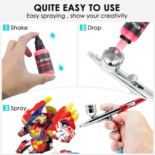 Miniatura 2 de Pintura para aerógrafo, 24 colores, juego de pintura para aerógrafo de 1 onza líquida, colores opacos y brillantes, kit de pintura acrílica
