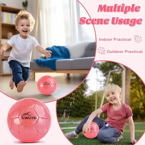 Miniatura 6 de Tamaño 3, 4, 5, juego de pelota de fútbol con purpurina, rosa, dorado, morado, con inflador, pelota de fútbol para niños de 3-6, 6, 8, 8-12, pelota