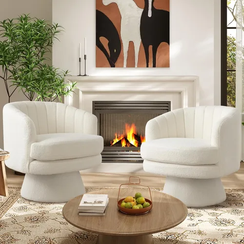 Miniatura 7 de IOMOR Silla giratoria de tocador con diseño de barril, silla moderna de mediados de siglo para sala de estar, dormitorio, espacios pequeños, silla