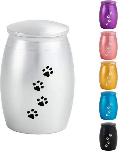 Miniatura 9 de Urnas de cremación pequeñas de 2.67 pulgadas para cenizas de perros o gatos, mini recuerdo de cenizas negras para mascotas con huella de pata
