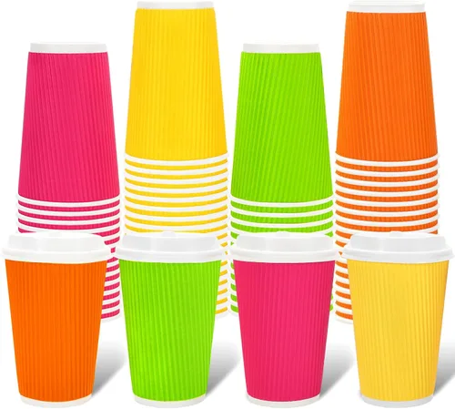 Miniatura 15 de Whaline 100 tazas de café desechables de color azul polvoriento de invierno con tapas, tazas de papel azul degradado de 12 onzas, tazas calientes