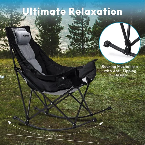 Miniatura 4 de Swonder Silla mecedora de gran tamaño con innovador cojín de asiento extraíble 2 en 1 para todas las estaciones, silla plegable para exteriores