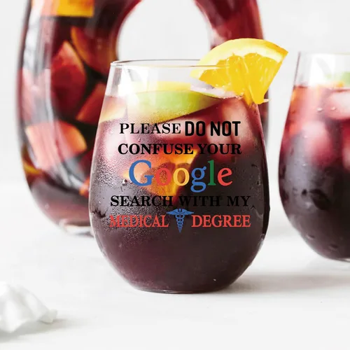 Miniatura 3 de AGMDESIGN Please Do Not Confuse Your Google Search With My Medical Degree - Vaso de vino divertido con caja de regalo, regalos para doctor médico