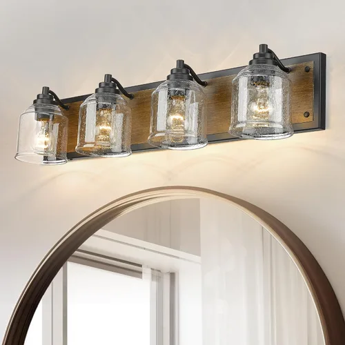 Miniatura 14 de Luces de tocador para baño grandes de 15.8 pulgadas, lámpara de tocador rústica de granja con pantallas de vidrio burbuja, accesorios de iluminación