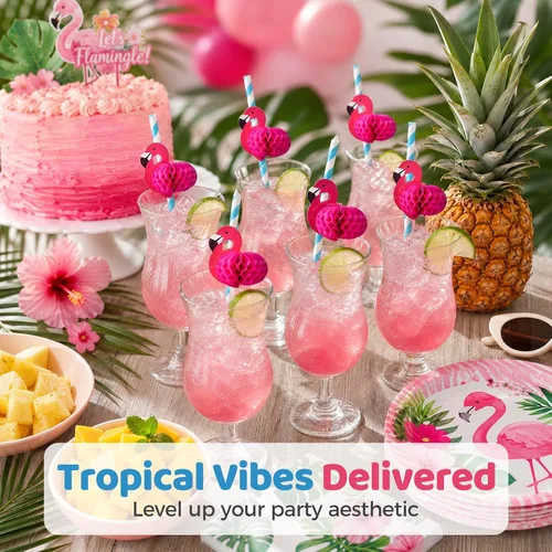 Miniatura 4 de HANSGO 50 popotes de flamenco, pajitas de papel de flamenco para decoración de mesa de Luau tropical, suministros de fiesta de piscina, decoración