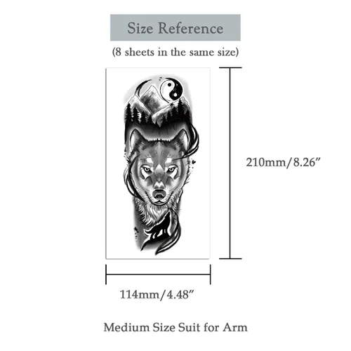 Miniatura 2 de 8 hojas lobo taichi tótem cráneo luna bosque flor brazo pierna tatuaje temporal XQB-07