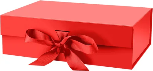 DaiJoob Caja de regalo con tapa para regalos de 10.5 x 7.5 x 3.1 pulgadas con cinta y cierre magnético (paquete de 1) (rojo)