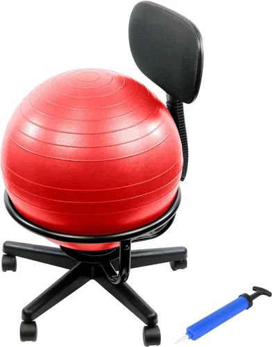 CanDo Silla de bola de metal – Silla de bola de ejercicio ergonómica inflable con bomba de aire para el hogar, la oficina y el aula Rojo