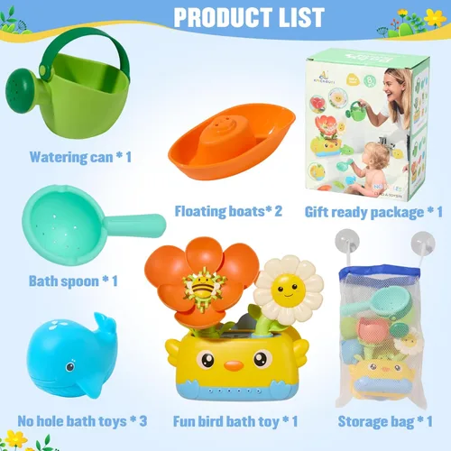 Miniatura 6 de Juguetes de baño para niños de 1 a 3 años Juguetes de baño para bebés seguros y divertidos sin moho Juguetes de baño interactivos con flor