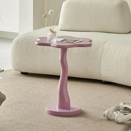 Miniatura 3 de HM&DX Mesa auxiliar de madera con forma de flor, elegante mesa de centro para sofá pequeño con pedestal redondo, mesa auxiliar moderna