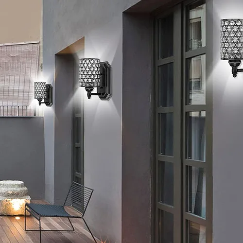 Miniatura 6 de Paquete de 2 lámparas de pared de cristal con acabado negro, lámpara de pared de estilo conciso moderno, pantalla de cristal poliédrico para baño