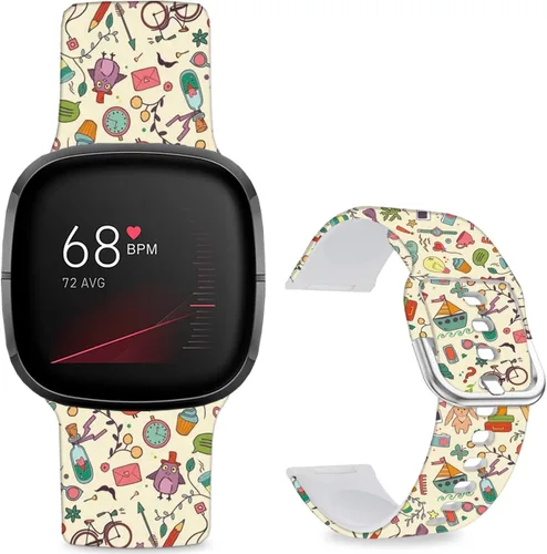 Miniatura 14 de Correas de reloj de dibujos animados con estampado floral compatibles con Fitbit Versa 4/Versa 3/Fitbit Sense 2/Sense Band de silicona suave
