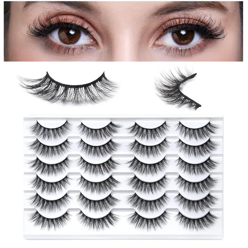 Pestañas de ojo de aspecto natural 3D visón pestañas naturales 0.591 in 12pares de ojos de gato ligeras reutilizables pestañas postizas paquete
