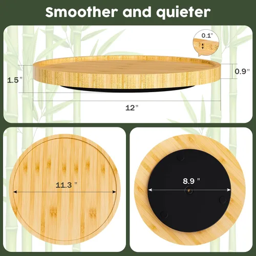 Miniatura 7 de Lazy Susan para Mesa, Organizador Giratorio de Bambú Antideslizante de 12 Pulgadas para Sal, Pimienta, Especias y Aceite de Oliva Junto a la Estufa