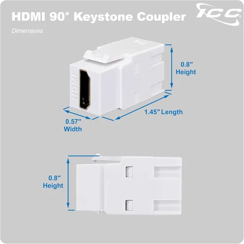 Miniatura 7 de ICC Conector Keystone HDMI de 90 grados, acoplador HDMI hembra a hembra, inserto de ángulo recto para placa de pared, estilo HD, blanco, individual