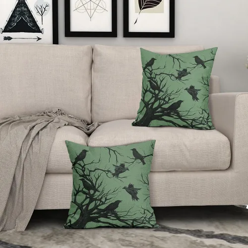 Miniatura 8 de Tree Crows - Juego de 2 fundas de almohada de Halloween de 16 x 16 pulgadas, fundas de almohada decorativas de otoño, fundas de almohada negras