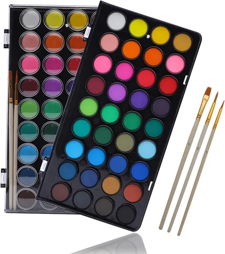Artecho Juego de pintura de acuarela de 36 colores con 3 pinceles, lavable, diseño de viaje, perfecto para hacer tarjetas, ilustraciones, pintura,