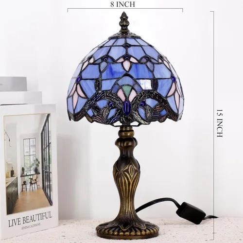Miniatura 2 de Pequeña Lámpara Tiffany de Vidrio Emplomado, Lámpara de Mesa, Mini Luz de Acento de Escritorio para Dormitorio, Mesita de Noche, Lectura, Hogar
