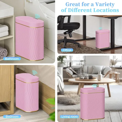 Miniatura 6 de Ogikey Cubo de basura pequeño para baño con tapa automática sin contacto, bote de basura inteligente de 2.6 galones, contenedor de basura estrecho e