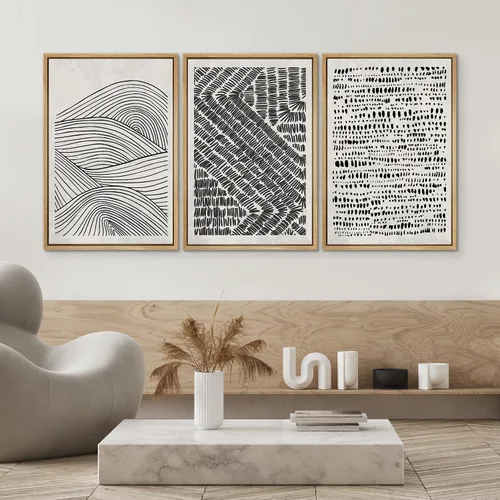 Miniatura 328 de SIGNWIN Lienzo enmarcado para pared, arte con pinceladas de flujo neutro en tonos beige abstractos, ilustraciones, arte moderno, decorativo