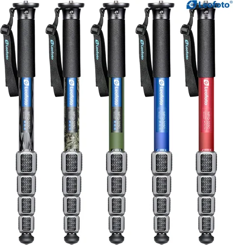 Miniatura 2 de Leofoto MPQ-325C Monopod, fibra de carbono premium, resistente al agua, sección de 5 patas, perno de montaje convertible, correa de muñeca (azul)