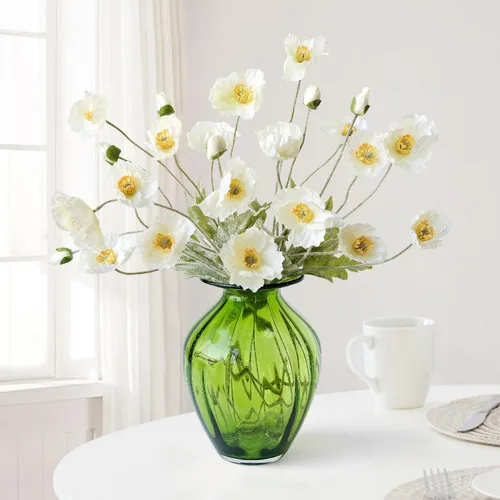 Miniatura 14 de JINWOE Flores bohemias, flores artificiales de amapola de durazno claro, 6 tallos de amapolas realistas, plantas falsas para mesa de boda, centro