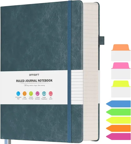 Miniatura 27 de Cuaderno rayado, cuaderno grande A5 con rayas universitarias, cuaderno de trabajo de 312 páginas numeradas con calcomanías de índice, papel grueso
