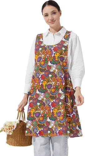 Miniatura 35 de Delantales ajustables con espalda cruzada para mujer con bolsillos de algodón y lino para cocinar y hornear