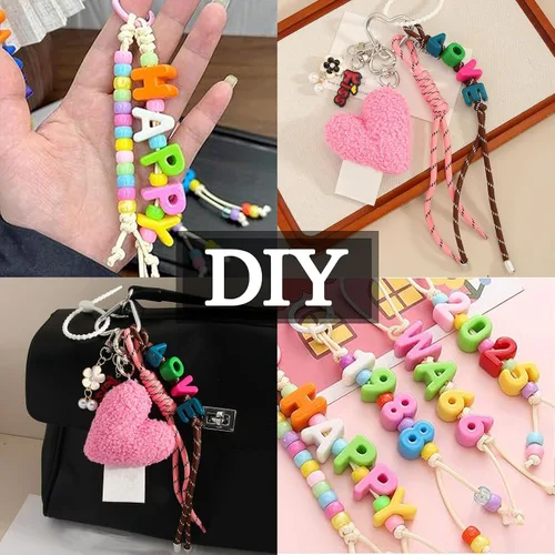 Miniatura 6 de 40 cuentas de letras 3D focales acrílicas sueltas para hacer joyas, pulseras, collares, llavero, bolsa de teléfono, cadena, llaveros (letras mixtas)