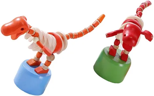 Miniatura 4 de 2pcs Pulgar de madera Push Puppet Finger Dinosaur con base de prensa de madera
