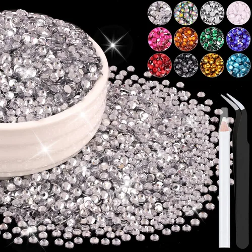 Miniatura 100 de 12000 diamantes de imitación de resina de 0.079 pulgadas a granel para manualidades (transparente), cristales deslumbrantes con parte trasera plana