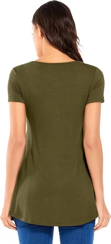 Miniatura 5 de POSHGLAM Camisetas de maternidad para mujer, cuello redondo, ropa de embarazo fruncida con acento de botón