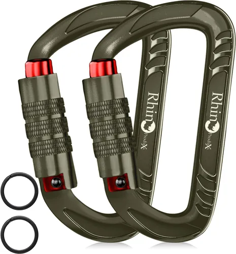 Miniatura 26 de Rhino Produxs 12kN (2697 lbs) Heavy Duty Carabiner Clips, for Securing Pets, Outdoor, Camping, Hiking, Hammock, Dog Leash Harness, Keychains Bloqueo